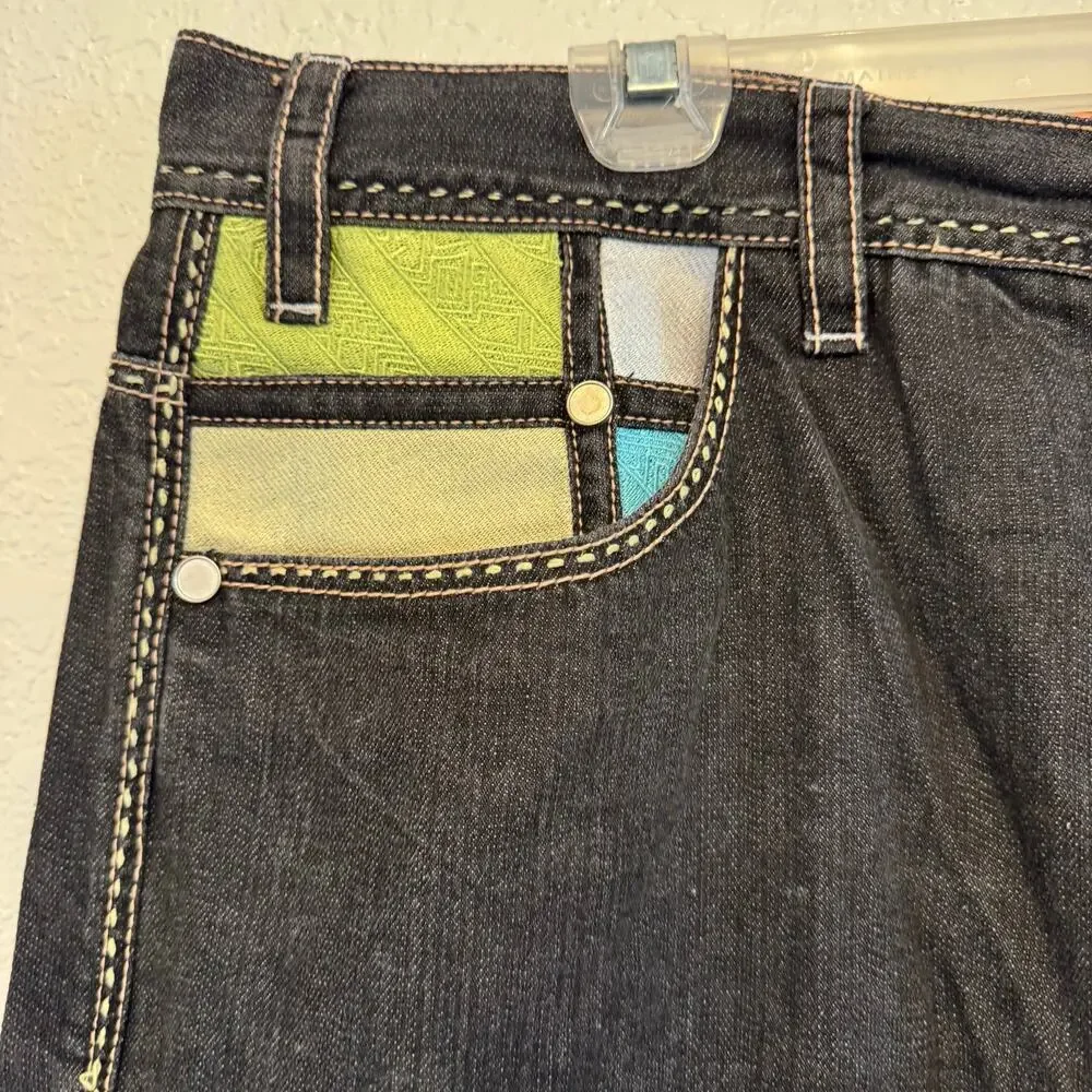 COOGI Y2K Hip Hop Baggy Embroidered Logo Denim Patch Shorts Size 40